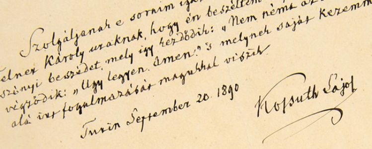 Kossuth Lajos levele a Jósa András Múzeumban