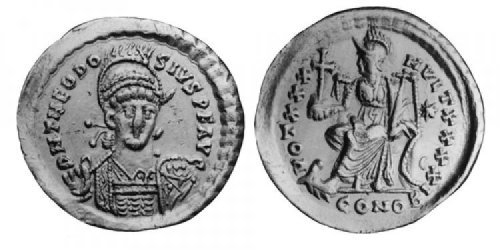 A debreceni Déri Múzeumban őrzött nyírbátori II. Theodosius solidus